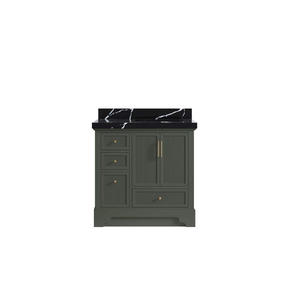 Alys 36 in. W x 22 in. D x 36 in. H Right Offset Sink Bath Vanity in Pewter Green with 2 in. Calacatta Black Qt. Top price history on PriceWatchPro