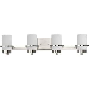 Reiss 31.62 in. 4-Light Brushed Nickel Vanity Light with Etched Glass Shade
