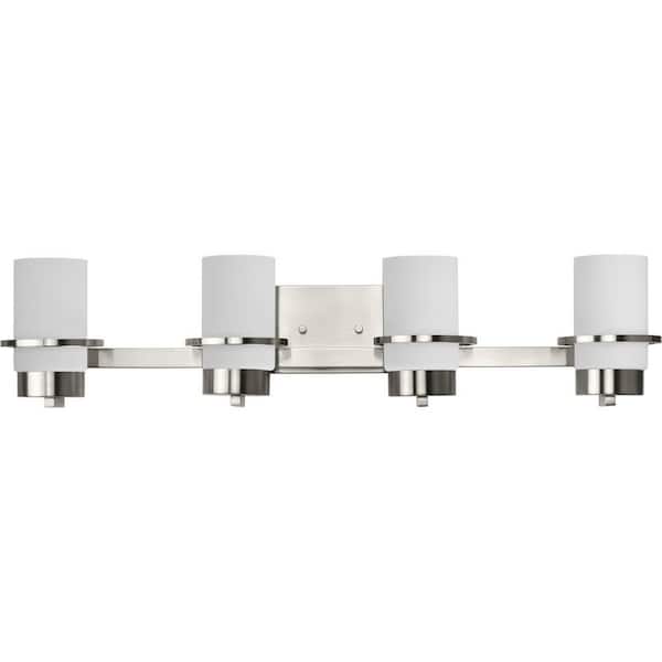 Reiss 31.62 in. 4-Light Brushed Nickel Vanity Light with Etched Glass Shade