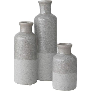 3-Piece Farmhouse Ceramic Table Top Vase for Home Decor, Gray