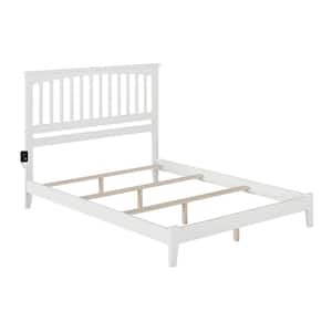 Mission White Solid Wood King Traditional Panel Bed with Open Footboard and Attachable Turbo Device Charger