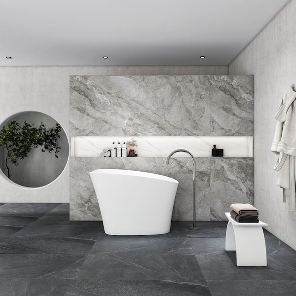 51 in. x 29 in. Artificial Stone Soaking Bathtub in Matte White Solid Surface Modern Tub with Overflow and Pop-up Drain