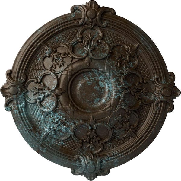 Ekena Millwork 1-3/4" x 17-3/8" x 17-3/8" Polyurethane Hamilton Ceiling Medallion, Hand-Painted Bronze Blue Patina