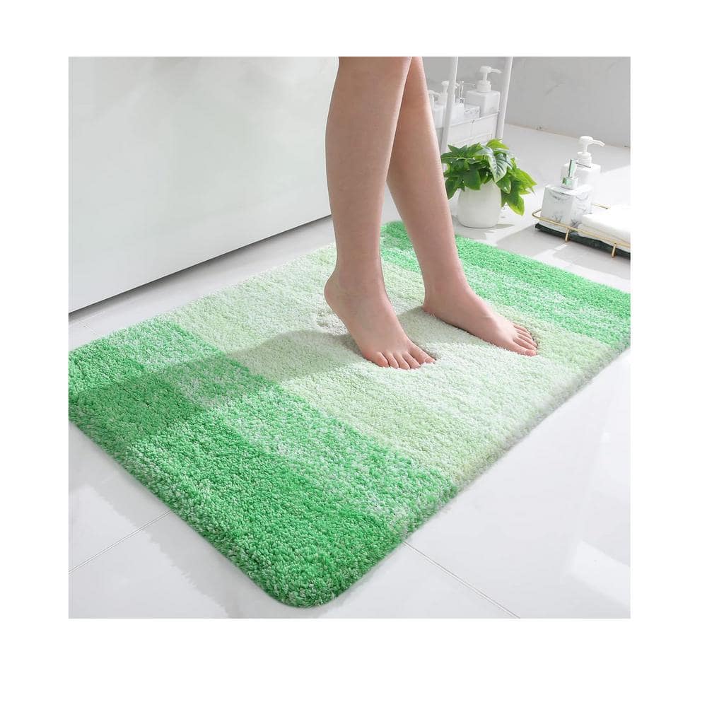 Afoxsos 36 in. x 24 in. Green Stripe Microfiber Rectangular Shaggy Bath