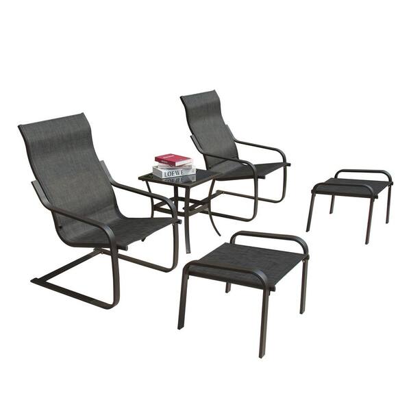 Angel Sar Dark Gray 5-Piece Metal Frame Outdoor Bistro Set with Square Table