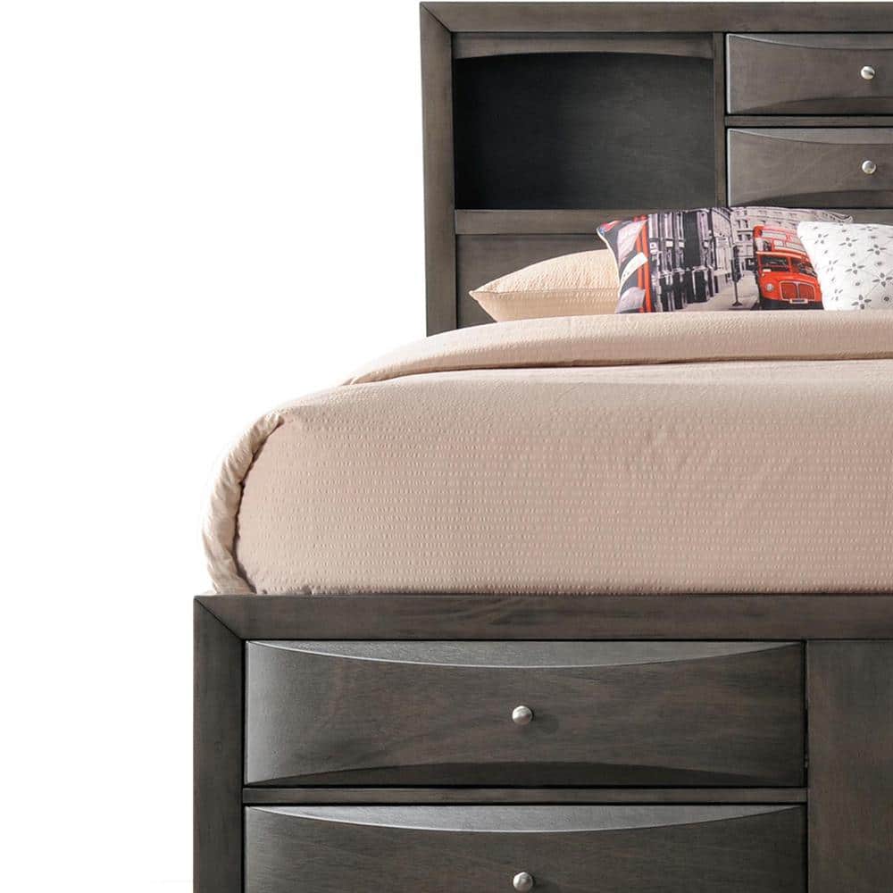 Gray Oak Full Double Captain's Bed with Bookcase and Storage