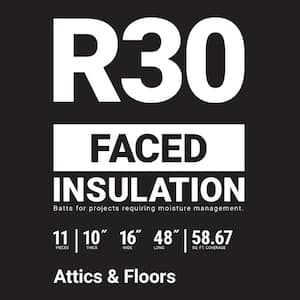 R-30 Faced Fiberglass Insulation Batt 16 in. x 48 in. (1 Bag)
