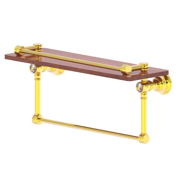 Allied Brass Carolina Crystal Collection 16 in. W 7.4 in. H x 5.54 in. D Brass Rectangular Gallery Wood Shelf in Polished Brass