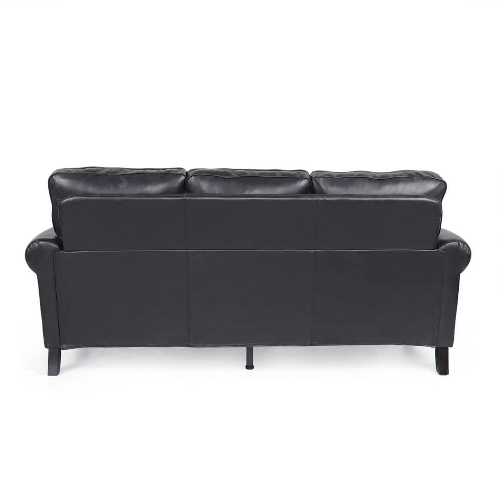 Midnight Black and Dark Brown Faux Leather Lawson Sofa with Nailhead Trim