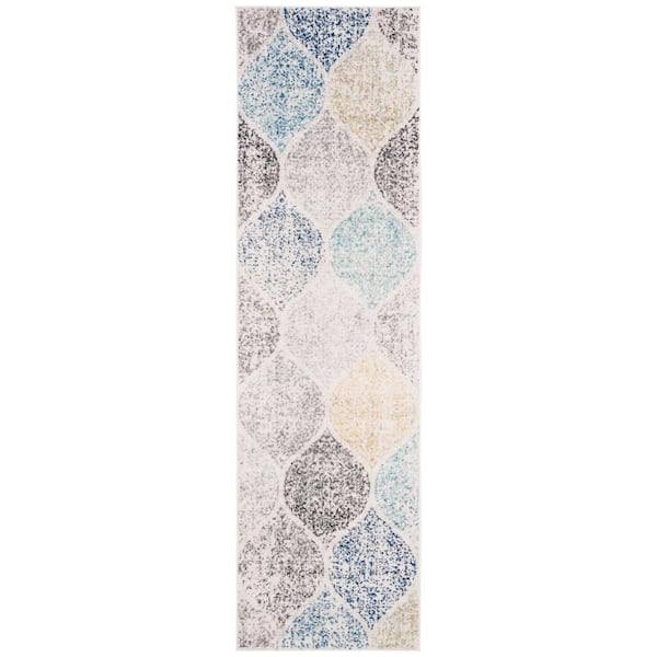 Madison Ivory/Blue 2 ft. x 22 ft. Runner Rug