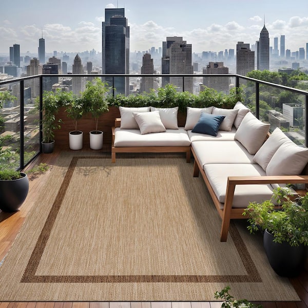 Beverly Rug Waikiki Beige/Brown 6 ft. x 9 ft. Bordered Indoor