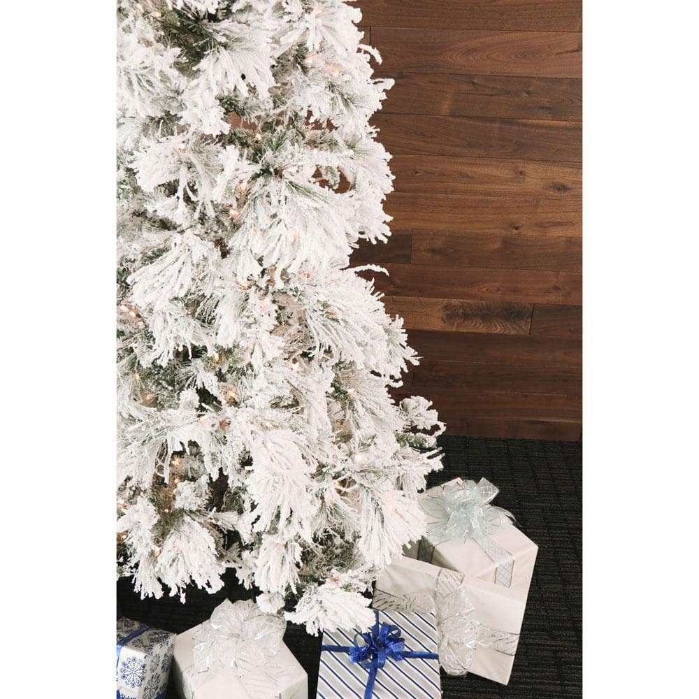 6.5-Foot Snowy Pine Flocked Christmas Tree with White Lights