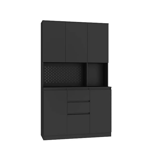 Aoibox 43-in. W x 15-in. D x 74-in. H Black MDF Ready to Assemble Floor Kitchen Pantry Cabinet with Doors Shelves & Drawers