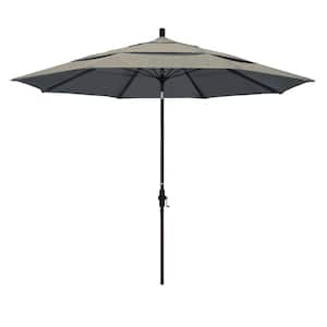11 ft. Bronze Aluminum Market Patio Umbrella with Fiberglass Ribs Collar Tilt Crank Lift in Spectrum Dove Sunbrella