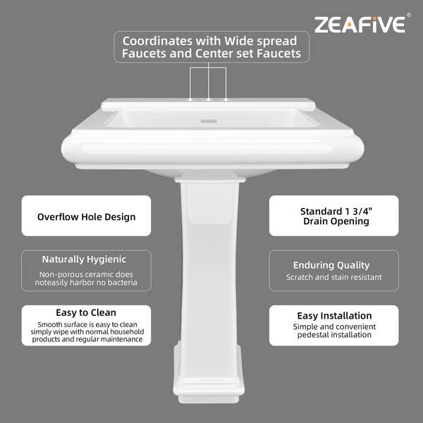 Zeafive 27 in. x 20 in. Vintage White Vitreous China Pedestal