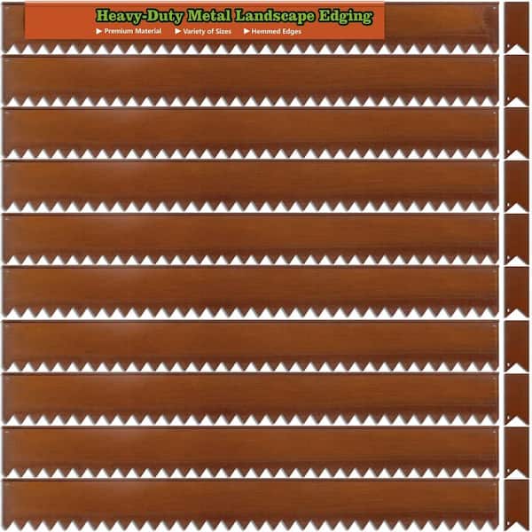 5 in. H x 40 in. W Brown Steel Landscape Edging, Hammer-in Metal Garden Edging Border with Clips, Paver Edging (10-Pack)