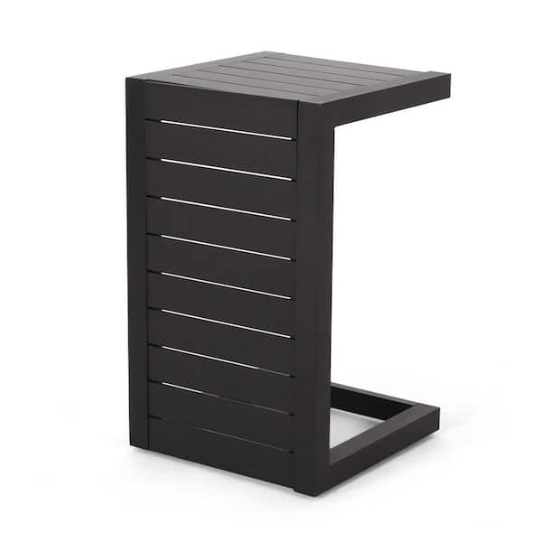 Unbranded 24 in. H Black Aluminum C-Shaped Side Table-Modern Outdoor End Table with Space-Saving Design