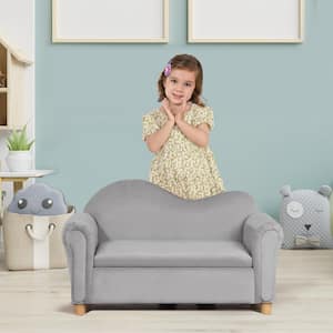 Ergonomic Foam Kids Sofa with Inner Toy Storage Chest, Velvet Kids Couch, Children's Lounge Furniture, Grey