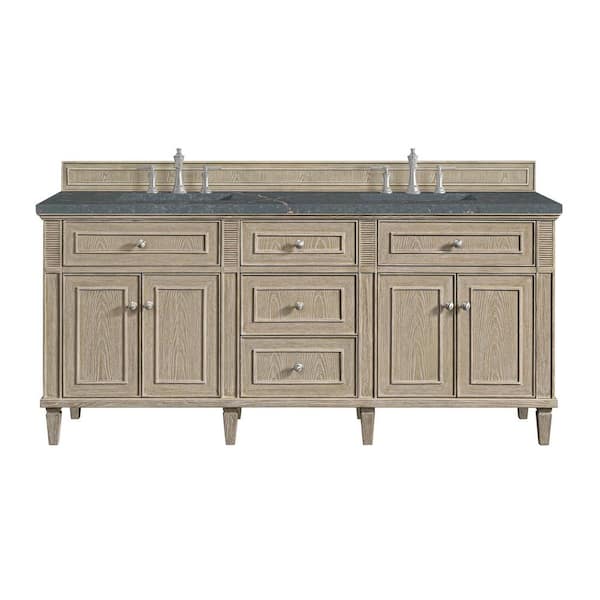 James Martin Vanities Lorelai 72.0 in. W x 23.5 in. D x 34.06 in. H Double Bathroom Vanity in Whitewashed Oak with Parisien Bleu Quartz Top