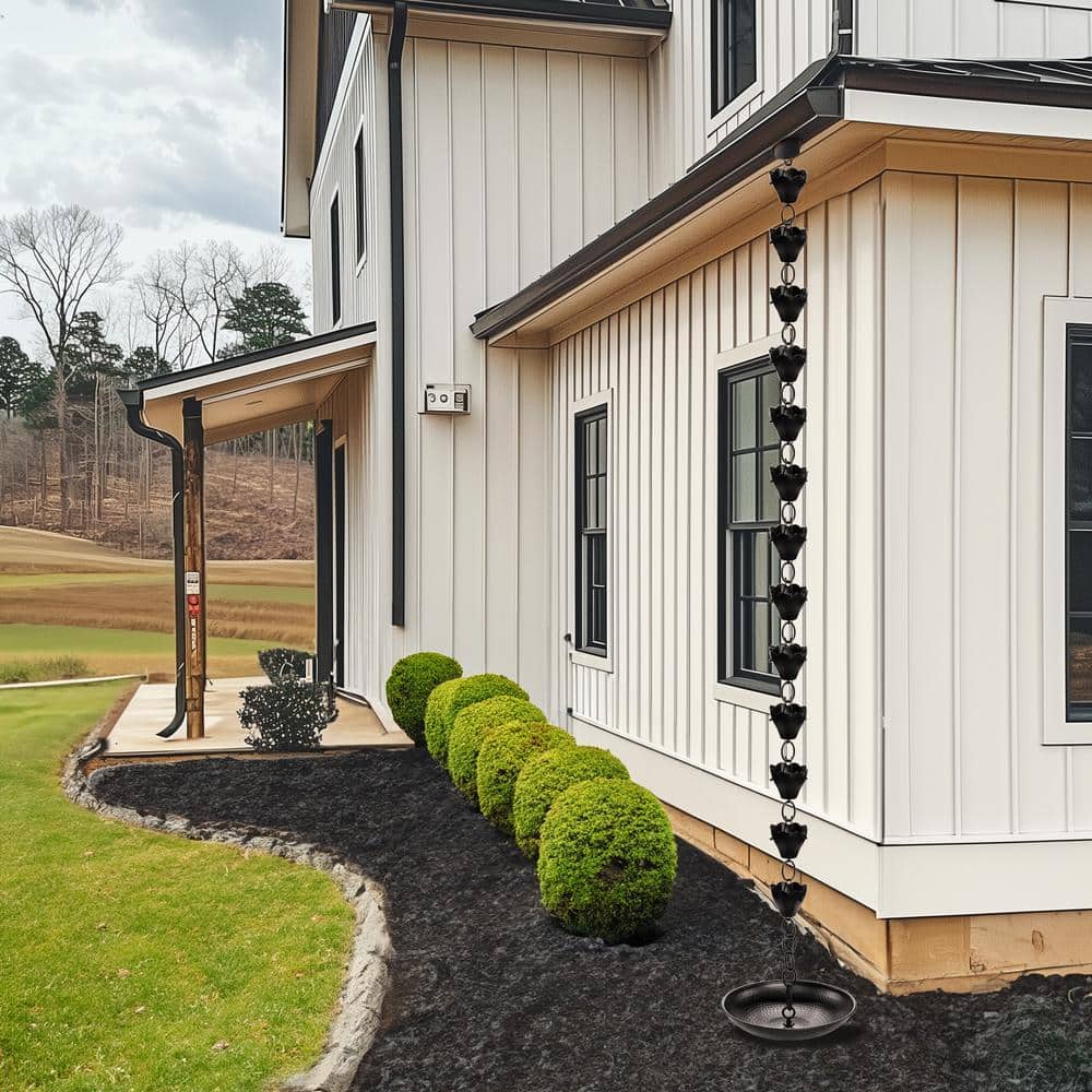 Large Black Aluminum Rain Chain Basin with Hammered Finish