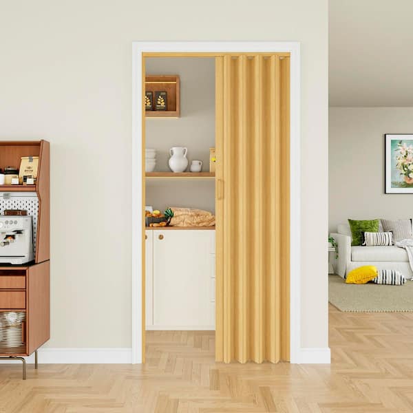 Blackout Door 36 in. x 80 in. Oak Vinyl PVC Double Layer Accordion Door, Interior Folding Doors with Hardware Kit