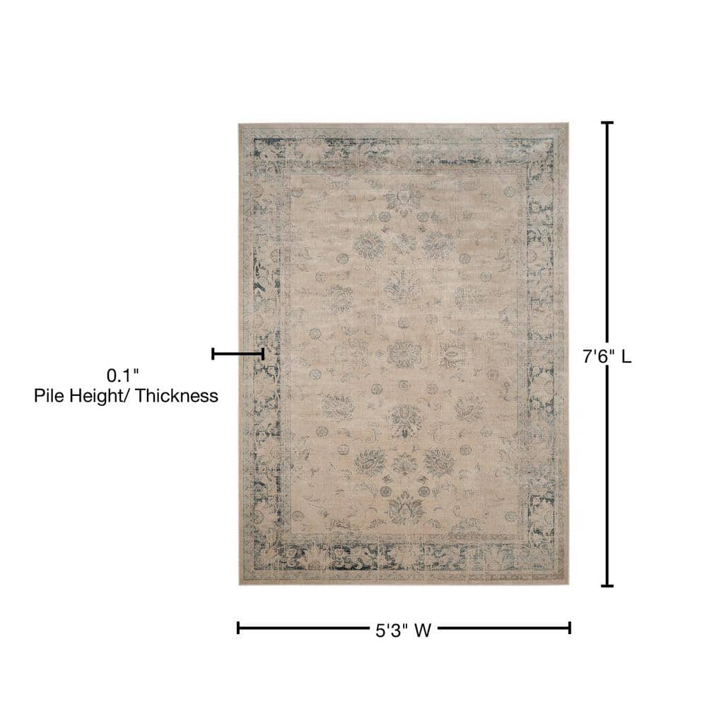 Hand-Knotted Elegance Stone Blue Viscose Area Rug, 5'3" x 7'6"
