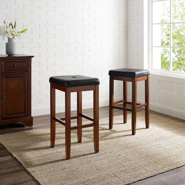 Crosley 29 in. Mahogany Upholstered Square Seat Bar Stool With Black Cushions (Set Of Two)