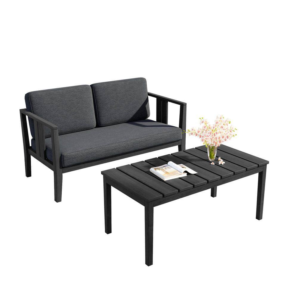 2-Piece Teak Patio Lounge Chairs Conversation Set with Dark Gray Cushions and Black Coffee Table price history on PriceWatchPro