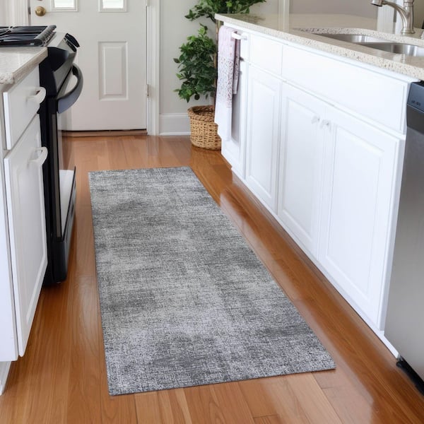 Mayfield Premium Machine Washable Abstract AMF1018 Gray 2 ft. 3 in. x 7 ft. 6 in. Runner Rug