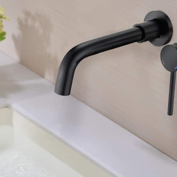 Matte Black Single Handle Wall outlet Mount Bathroom Sink Faucet