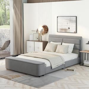 Gray Upholstery Wood Frame Full Platform Bed with Storage Headboard and Footboard