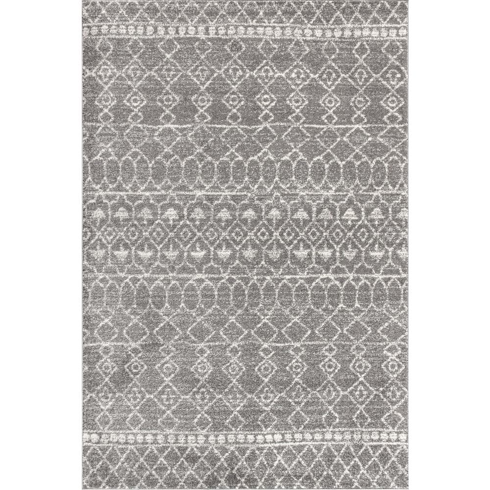 Gray and Cream Synthetic 8' x 10' Moroccan Style Area Rug