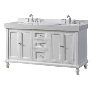 Classic Exclusive 60 in. W x 23 in. D x 36 in. H Bath Vanity in White with White Culture Marble Top with White Basins