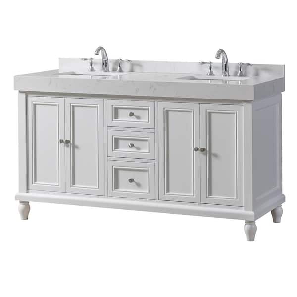 Direct vanity sink Classic Exclusive 60 in. W x 23 in. D x 36 in. H Bath Vanity in White with White Culture Marble Top with White Basins