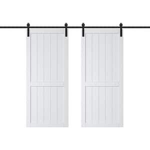 72 in. x 84 in. White Paneled H Style White Primed MDF Sliding Barn Door with Soft Close and Hardware Kit