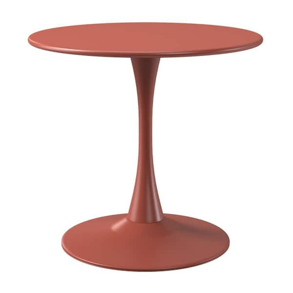 Frond and Form Outdoor Patio Modern 31.5 in. Round Steel Dining Table w/ Sturdy Tulip Base, Red