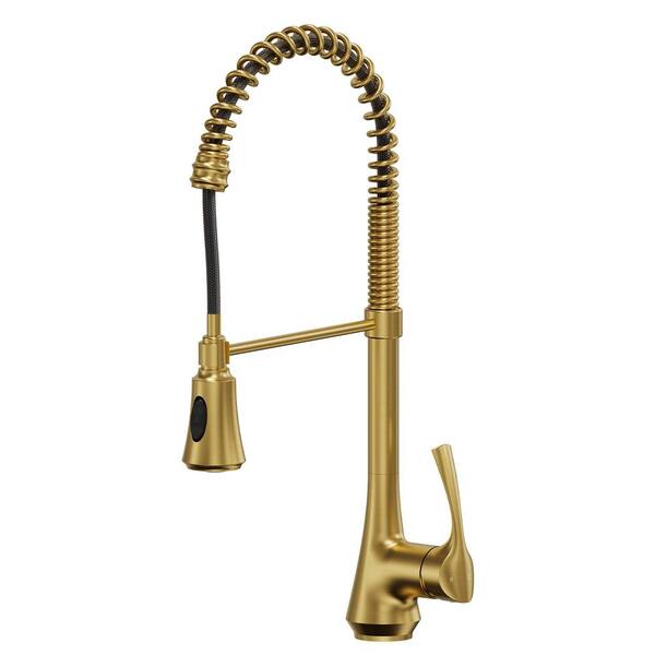 22.4 in. H Spring Stainless Steel 1-Handle 2-Spray Pull Down Sprayer Kitchen Faucet with 360° Swivel in Brushed Gold