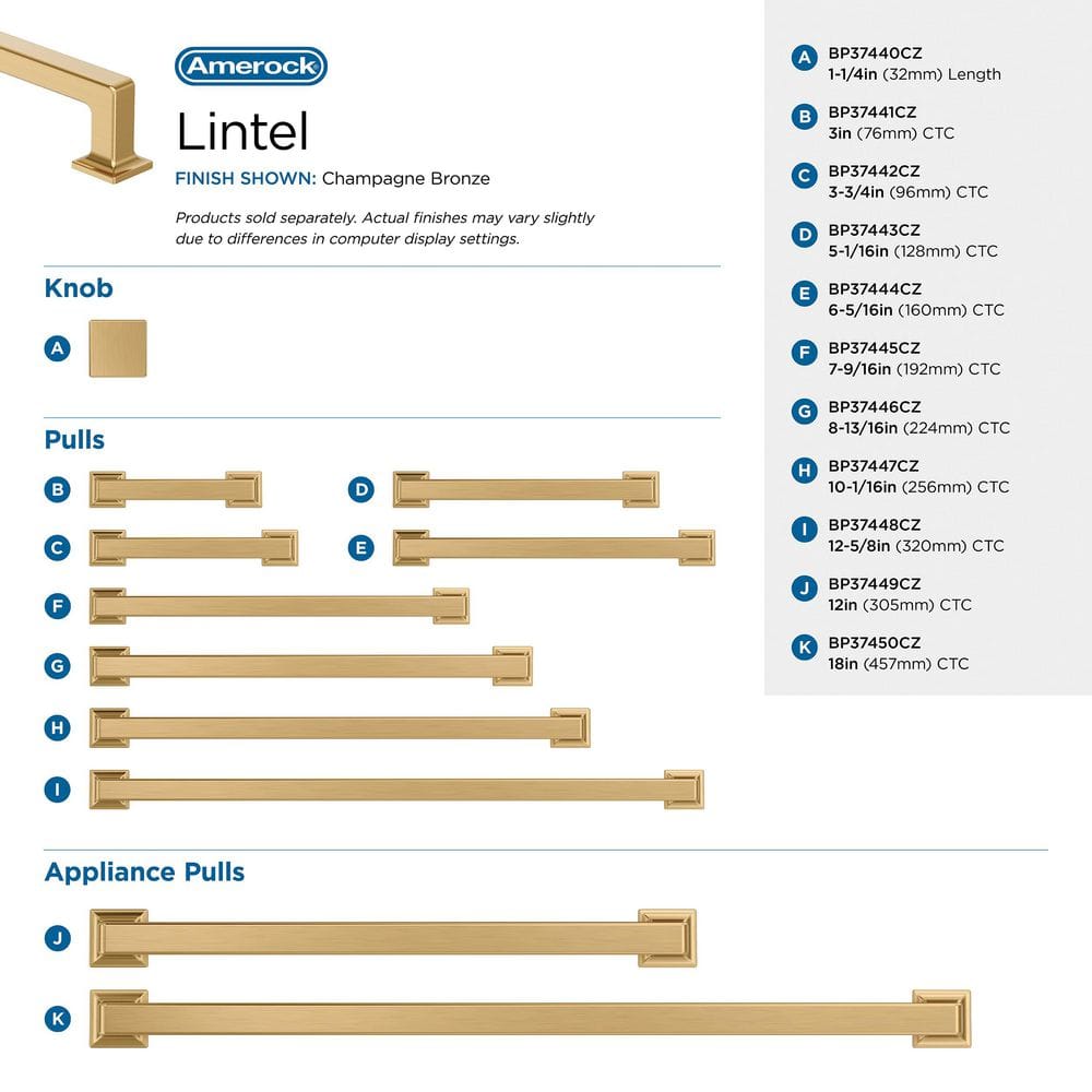 5pk Lintel 8-13/16 in. (224mm) Center-to-Center Champagne Bronze Bar Cabinet Pull
