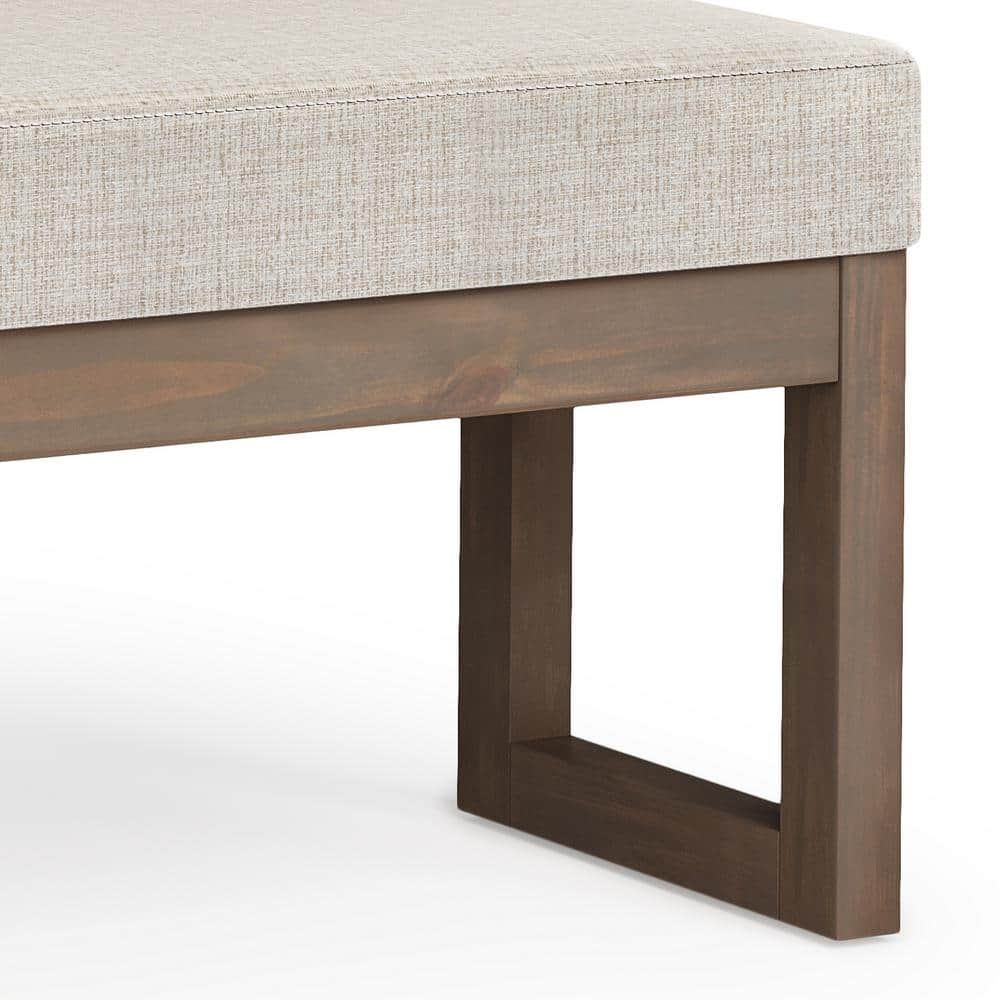 Platinum Tweed Fabric Large Footstool with Driftwood Base
