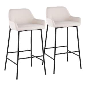 Daniella 38 in. Fixed Height Cream Fabric and Black Steel Bar Stool (Set of 2)