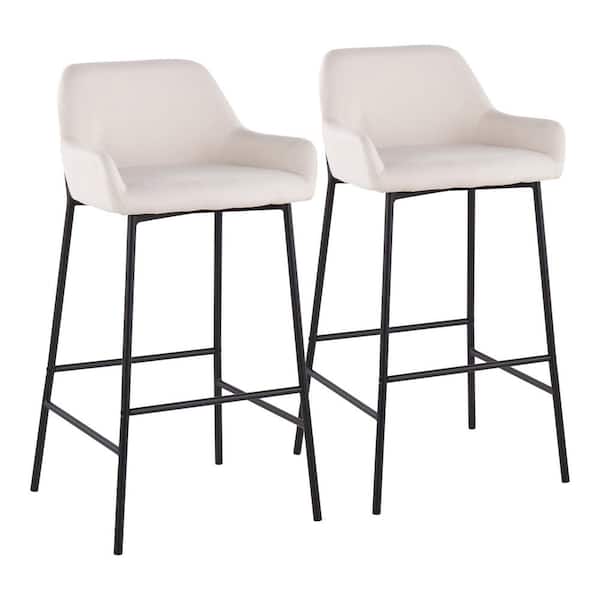 Lumisource Daniella 38 in. Fixed Height Cream Fabric and Black Steel Bar Stool (Set of 2)
