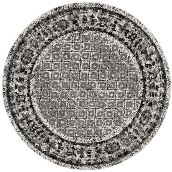 SAFAVIEH Adirondack Ivory/Silver 4 ft. x 4 ft. Round Geometric Border Area Rug