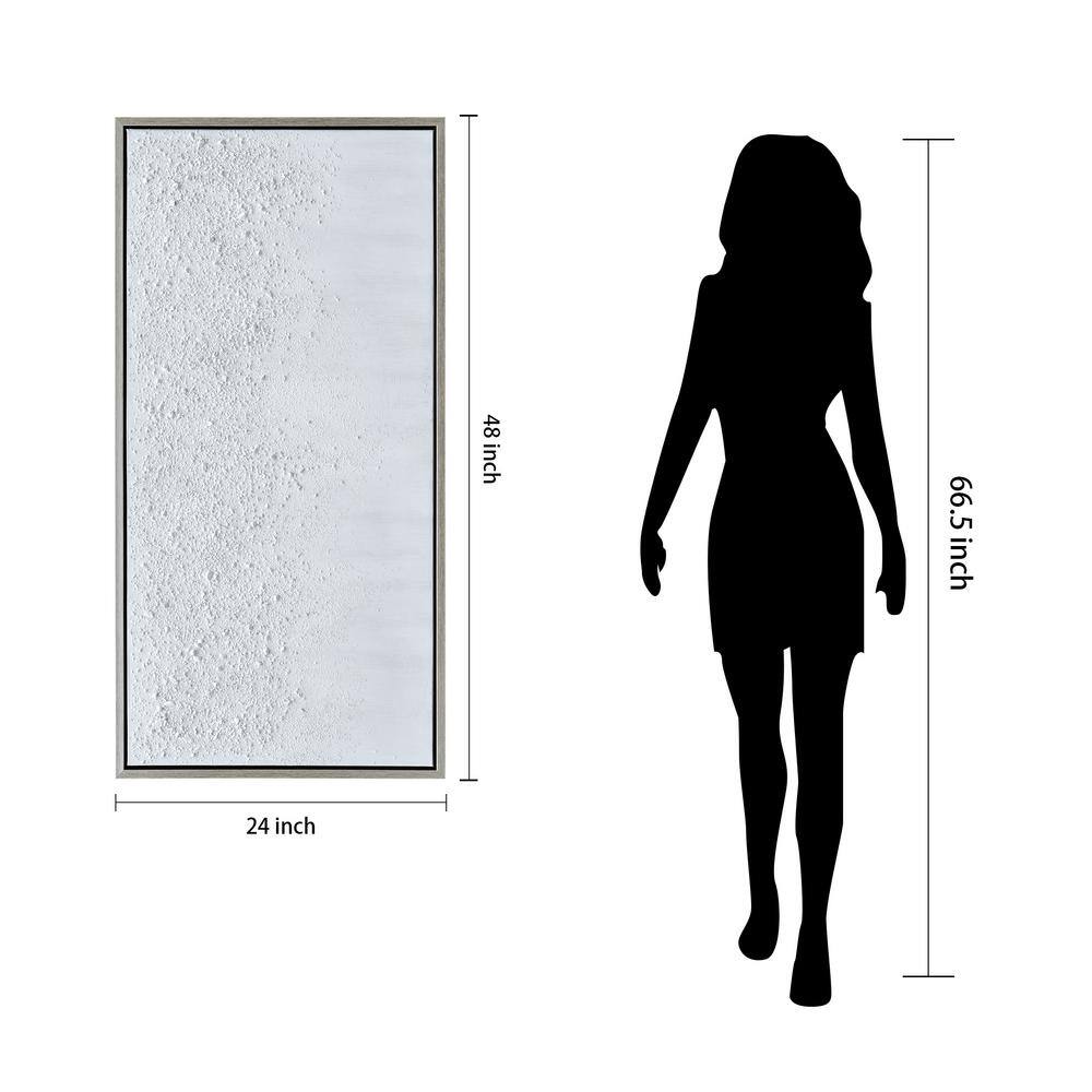 White Snow Abstract Textured Hand Painted Canvas with Silver Frame