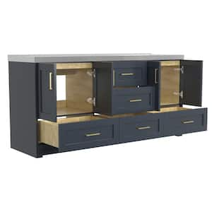 72 in. W Double Sinks Bath Vanity Cabinet Freestanding Solid Wood in Navy Blue with White Solid Surface Top and Basin