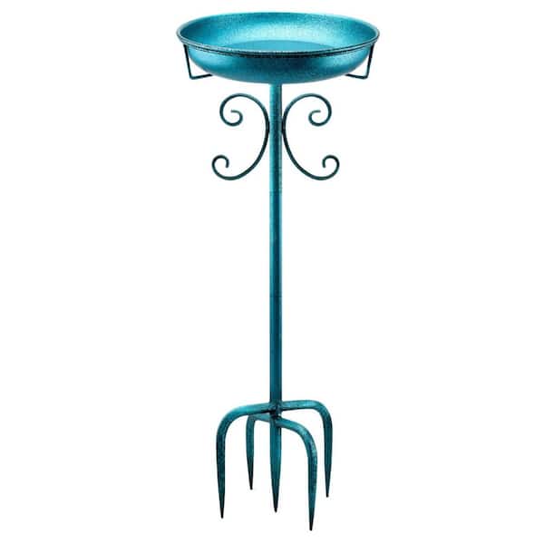 35 in. H x 12 in. D Blue Metal Bird Bath, Freestanding Bird Feeder Bowl for Garden Patio Yard Lawn Decor