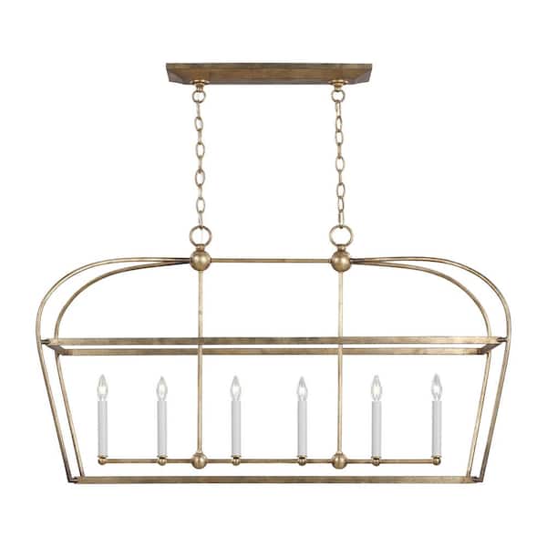 Generation Lighting Stonington Linear 6-Light Antique Gild Lantern Pendant Light