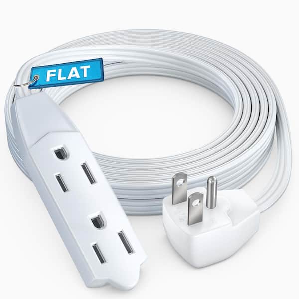 10 ft. 16/3 Light Duty Indoor Extension Cord Flat Plug Flat Wire 3-Outlet, 13Amps, White