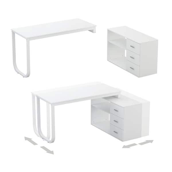 DiDuGo 55 White L Shaped Desk with Storage Shelf Corner Office Writing Desk  Study Workstation Table 