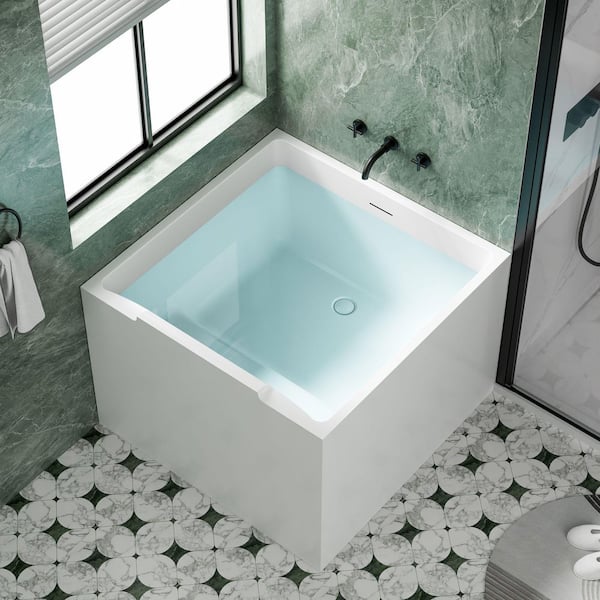 ZEN 39 in. x 39 in. Pure Acrylic Square Japanese Soaking Bathtub with Reversible Drain in Glossy white