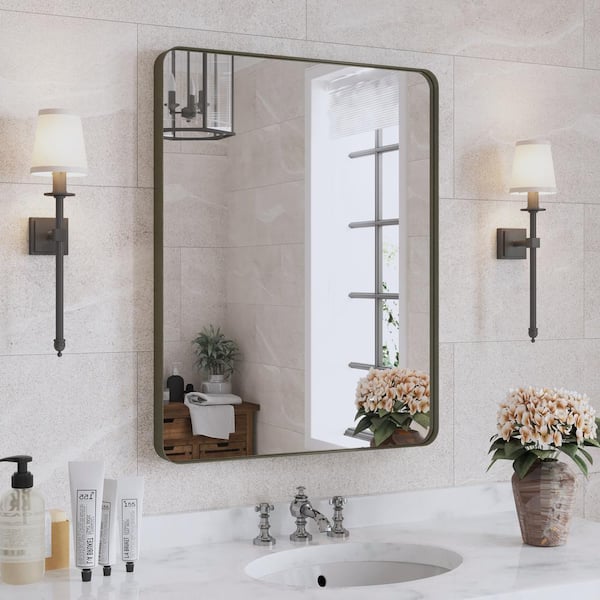 Klajowp 36 in. W x 28 in. H Rectangular Framed Wall Mounted Bathroom Vanity Mirror in Brushed Bronze